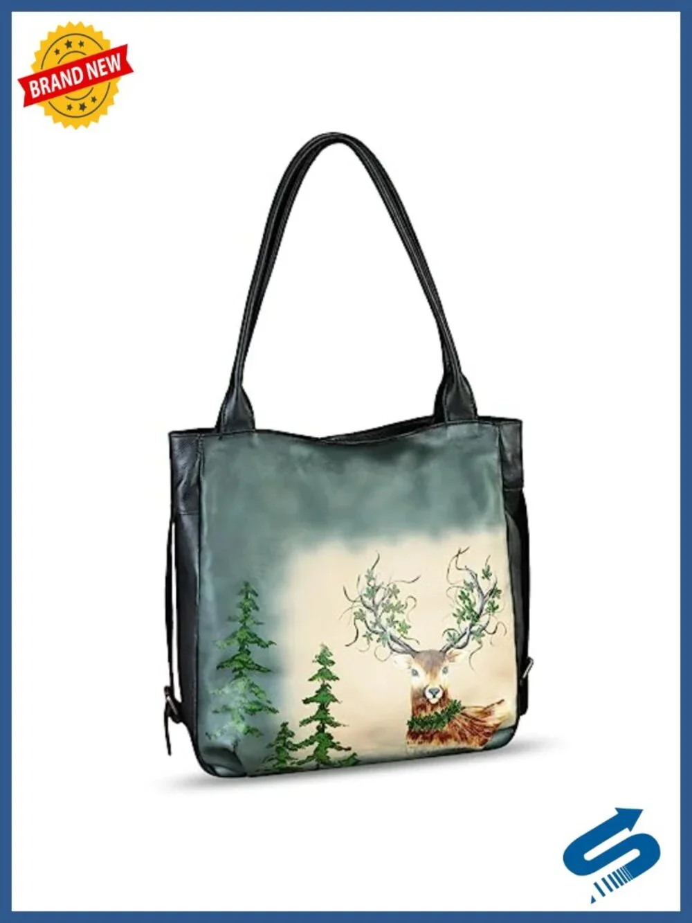Genuine Leather Hand Painted Shoulder Bag Satchel Handmade Purse Tote
